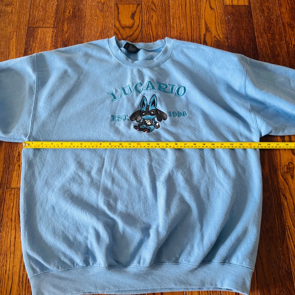 Pokémon Lucario Embroidered Crewneck Sweatshirt XL Blue Graphic Pullover Anime - Picture 6 of 14